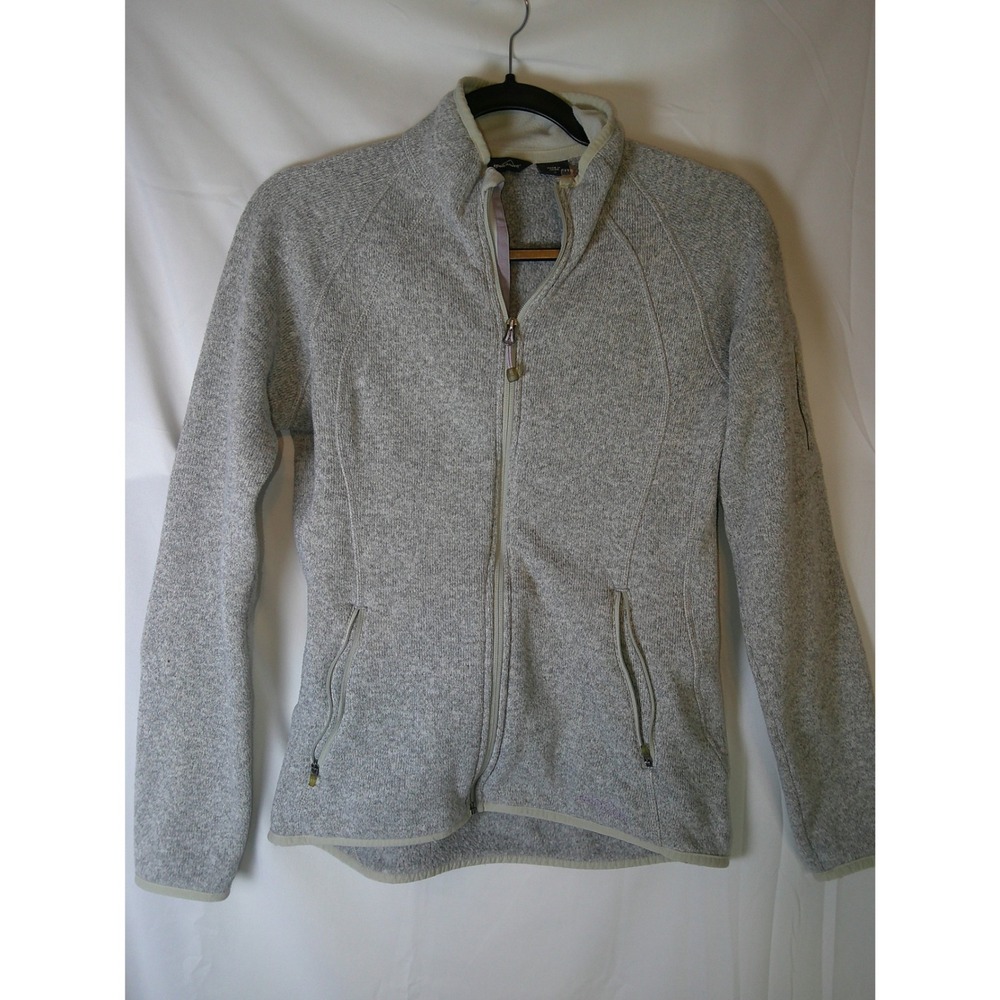Eddie Bauer Womens Sweater Fleece Jacket Full Zip Heather Grey Mock Neck Size M